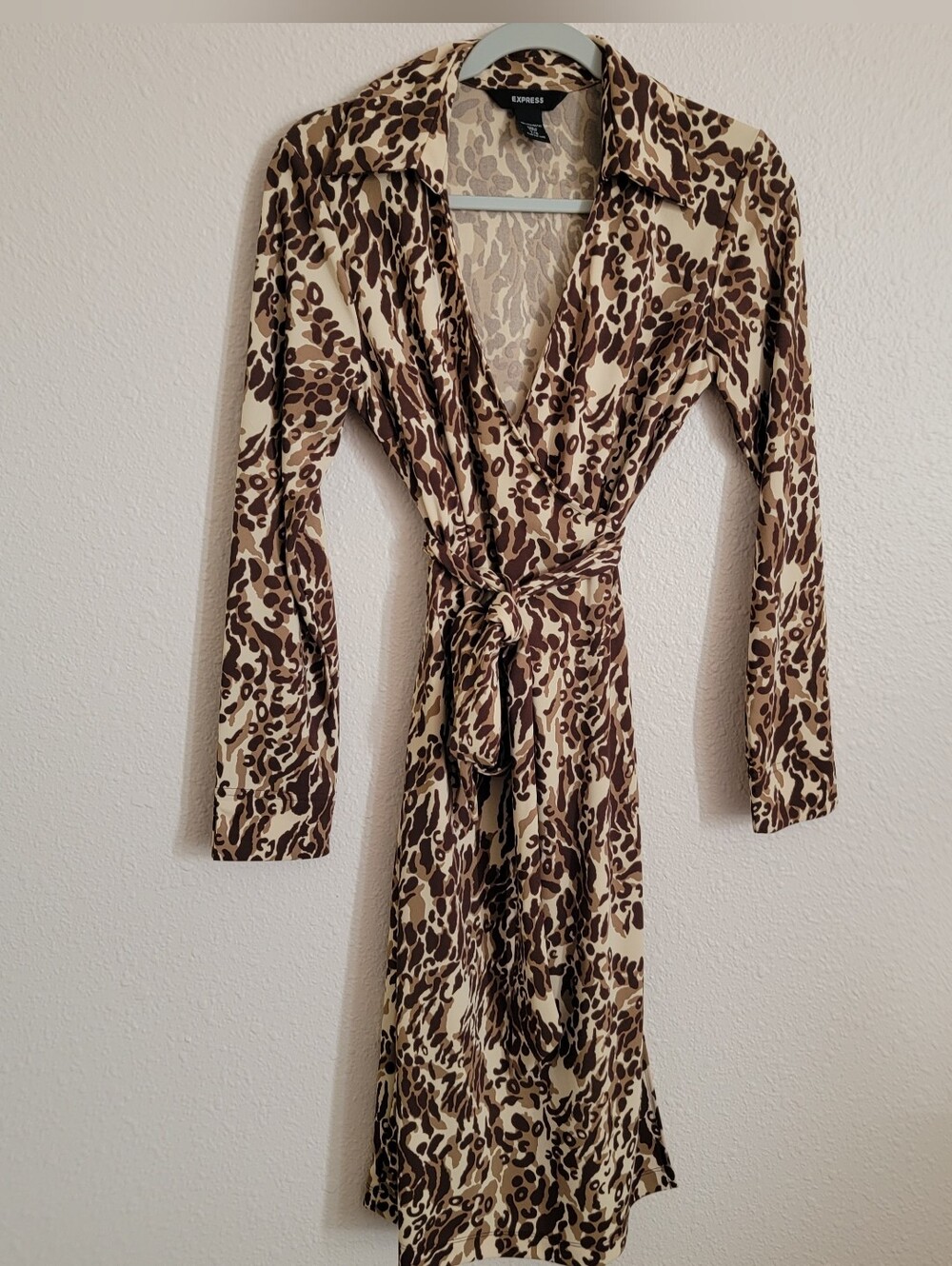 Express Brown Tan Butter Yellow Cheetah Leopard Print Wrap Dress Y2k 00s Animal